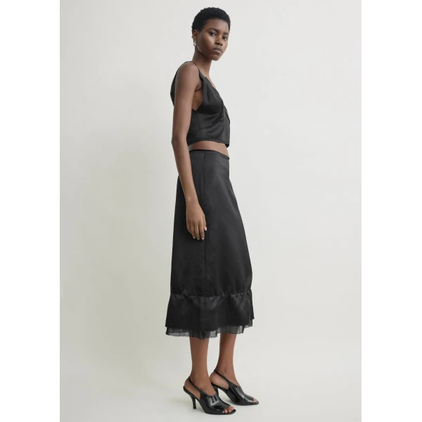 Totême Cropped satin camisole in Black - Tops - Scandinavian Minimalist Luxury at Coveti