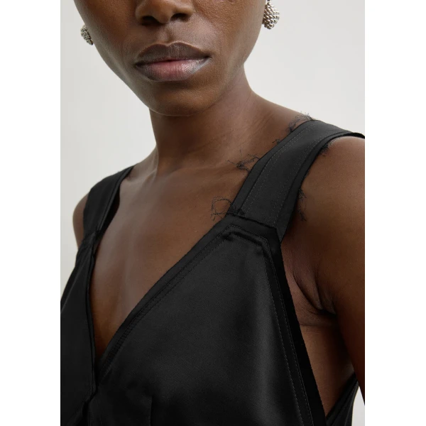 Totême Cropped satin camisole in Black - Tops - Scandinavian Minimalist Luxury at Coveti