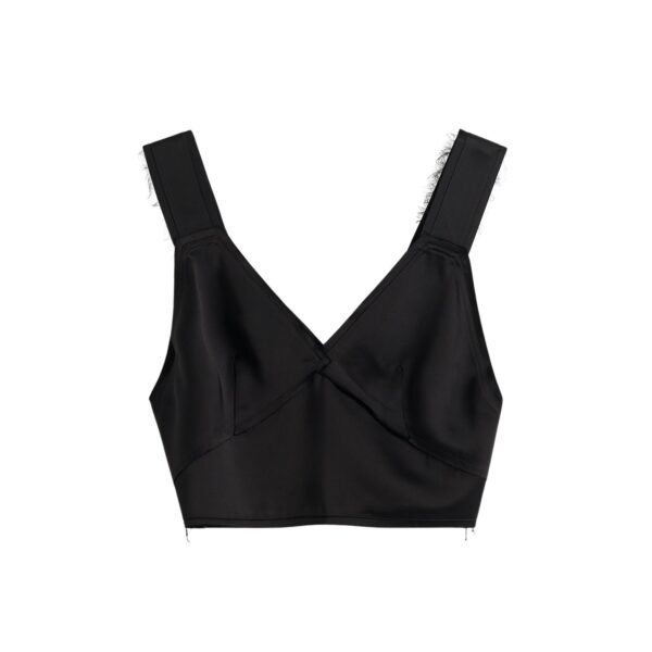 Totême Cropped satin camisole in Black - Tops - Scandinavian Minimalist Luxury at Coveti