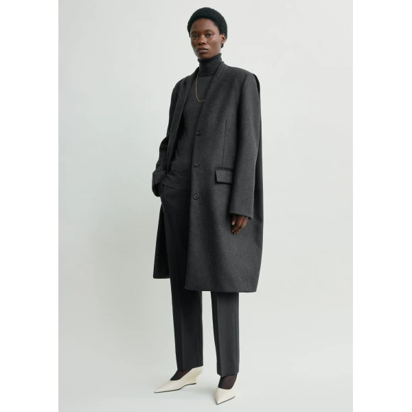 Totême Deep pleat coat in Charcoal melange - Coats - Scandinavian Minimalist Luxury at Coveti