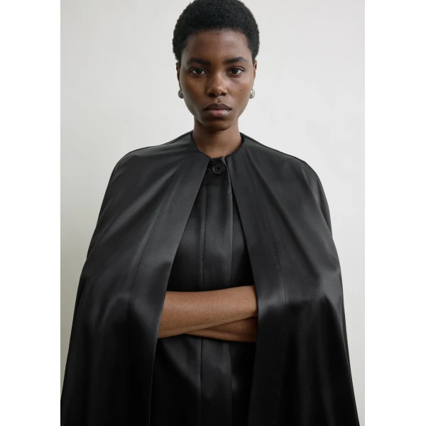 Totême Detachable cape evening coat in Black - Coats - Scandinavian Minimalist Luxury at Coveti