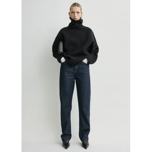 Totême Double-knit turtleneck in Black - Knitwear - Scandinavian Minimalist Luxury at Coveti