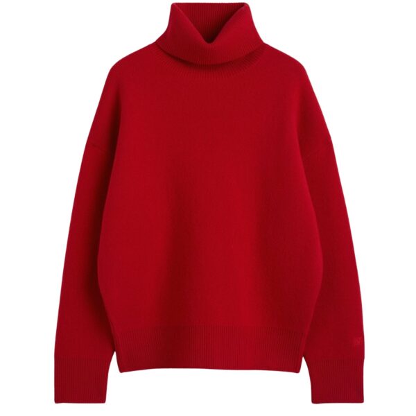 Totême Double-knit turtleneck in Poppy - Knitwear - Scandinavian Minimalist Luxury at Coveti
