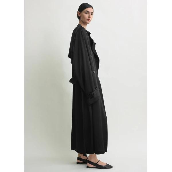 Totême Draped satin trench in Black - Coats - Scandinavian Minimalist Luxury at Coveti