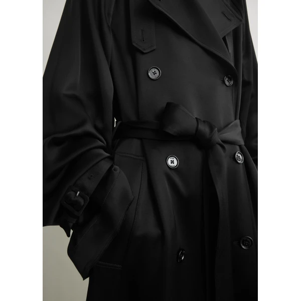 Totême Draped satin trench in Black - Coats - Scandinavian Minimalist Luxury at Coveti
