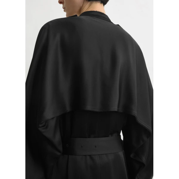 Totême Draped satin trench in Black - Coats - Scandinavian Minimalist Luxury at Coveti
