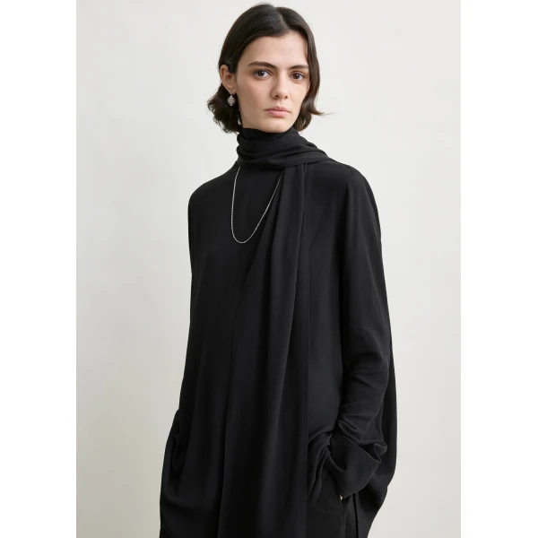 Totême Draped scarf blouse in Black - Tops - Scandinavian Minimalist Luxury at Coveti