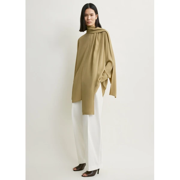 Totême Draped scarf blouse in Desert - Tops - Scandinavian Minimalist Luxury at Coveti