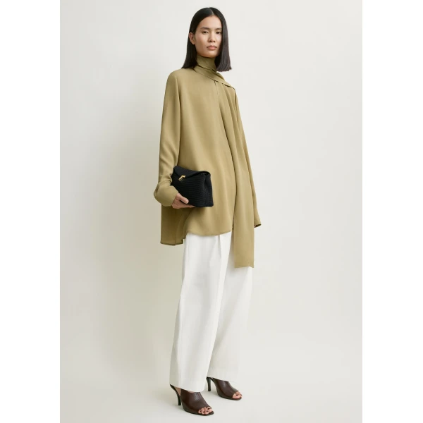 Totême Draped scarf blouse in Desert - Tops - Scandinavian Minimalist Luxury at Coveti