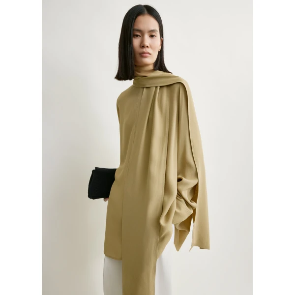 Totême Draped scarf blouse in Desert - Tops - Scandinavian Minimalist Luxury at Coveti