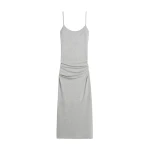 Totême Draped slip dress pale grey mélange in Pale grey melange - Dresses - Scandinavian Minimalist Luxury at Coveti