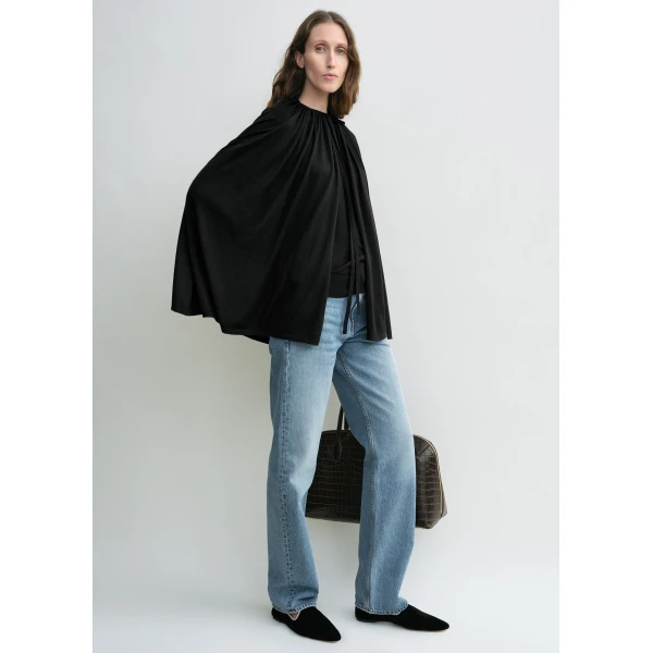 Totême Drawstring cape in Black - Knitwear - Scandinavian Minimalist Luxury at Coveti