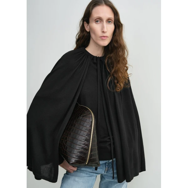 Totême Drawstring cape in Black - Knitwear - Scandinavian Minimalist Luxury at Coveti