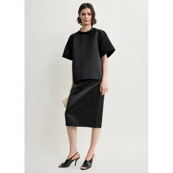 Totême Duchess satin tee in Black - Tops - Scandinavian Minimalist Luxury at Coveti
