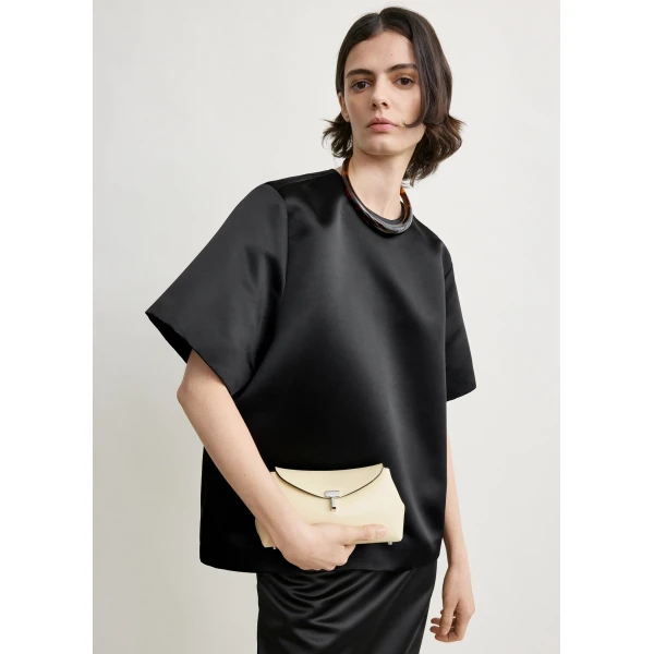 Totême Duchess satin tee in Black - Tops - Scandinavian Minimalist Luxury at Coveti