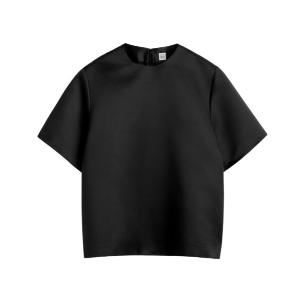 Totême Duchess satin tee in Black - Tops - Scandinavian Minimalist Luxury at Coveti