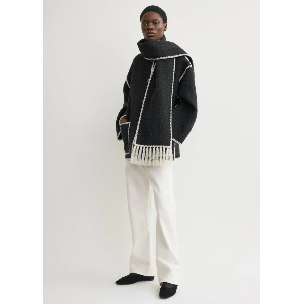 Totême Embroidered scarf jacket dark grey mélange in Dark grey melange - Jackets - Scandinavian Minimalist Luxury at Coveti