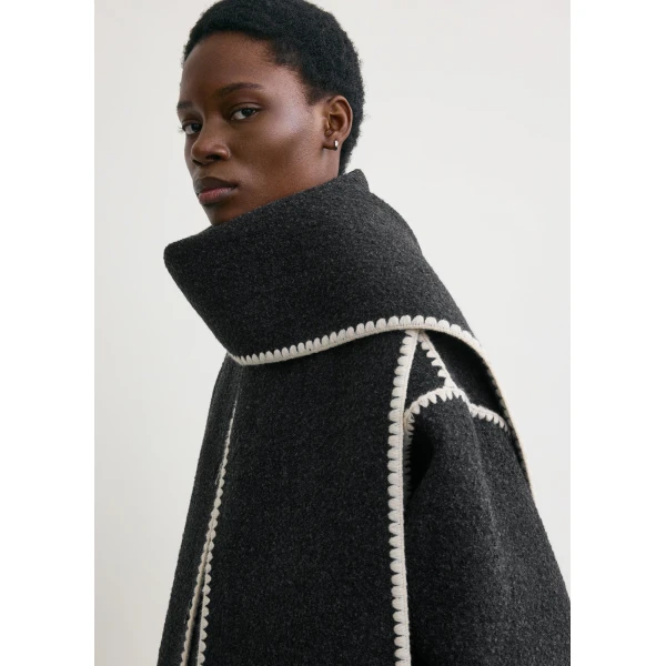 Totême Embroidered scarf jacket dark grey mélange in Dark grey melange - Jackets - Scandinavian Minimalist Luxury at Coveti