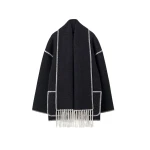 Totême Embroidered scarf jacket dark grey mélange in Dark grey melange - Jackets - Scandinavian Minimalist Luxury at Coveti