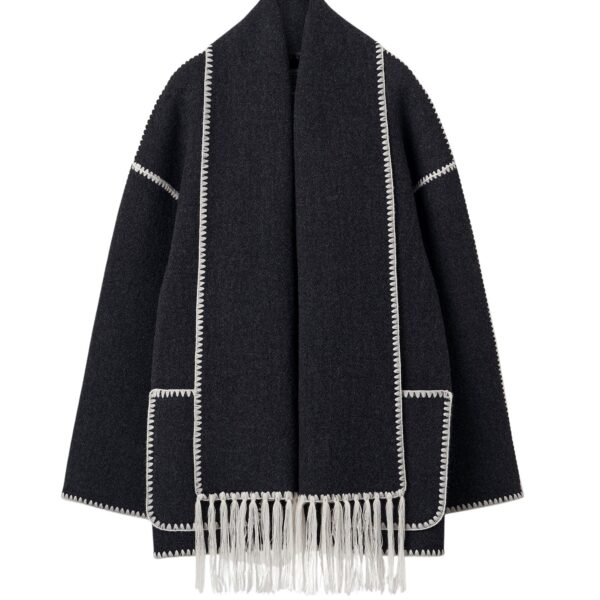 Totême Embroidered scarf jacket dark grey mélange in Dark grey melange - Jackets - Scandinavian Minimalist Luxury at Coveti