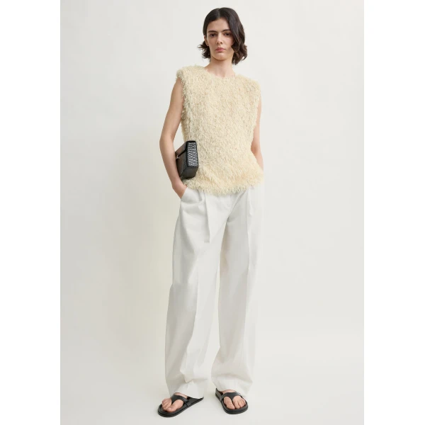 Totême Feathered-jersey top in Eggshell - Tops - Scandinavian Minimalist Luxury at Coveti
