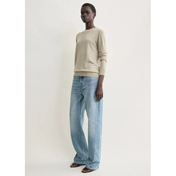 Totême Fine crew knit in Fawn - Knitwear - Scandinavian Minimalist Luxury at Coveti