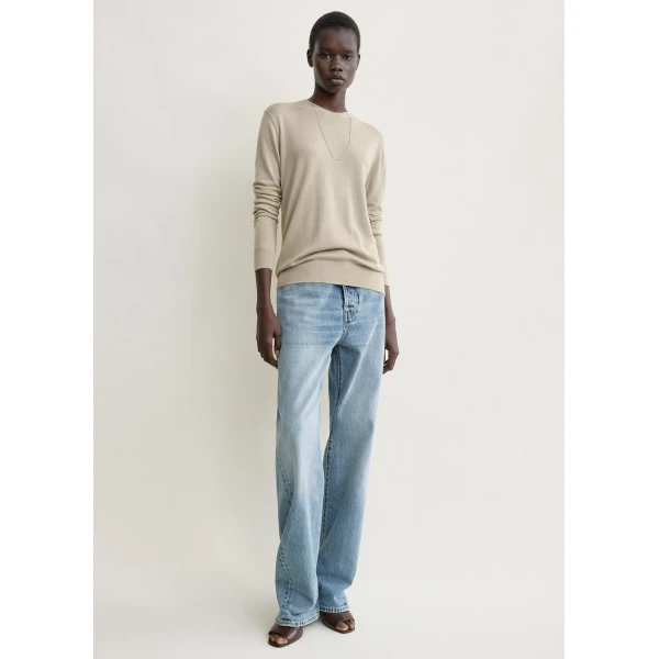 Totême Fine crew knit in Fawn - Knitwear - Scandinavian Minimalist Luxury at Coveti