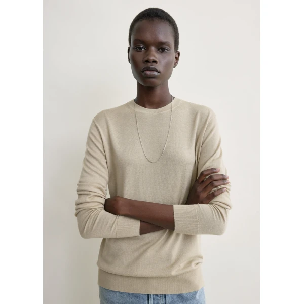Totême Fine crew knit in Fawn - Knitwear - Scandinavian Minimalist Luxury at Coveti