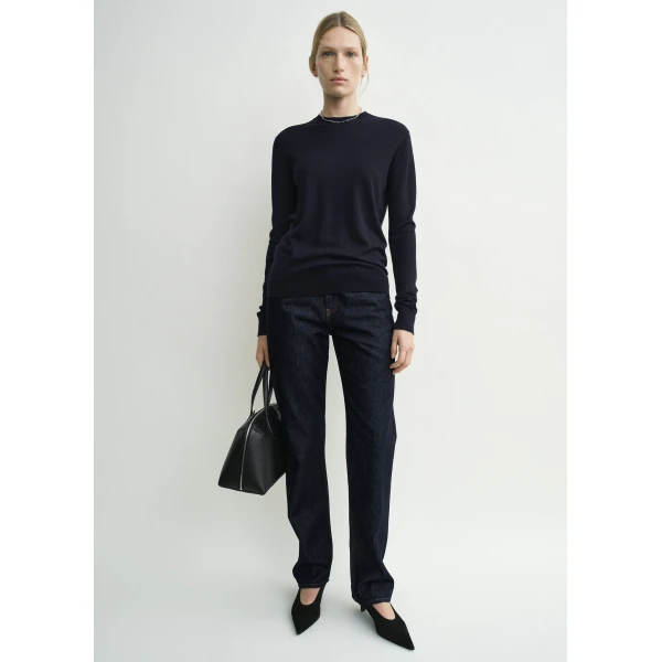 Totême Fine crew knit in Midnight - Knitwear - Scandinavian Minimalist Luxury at Coveti