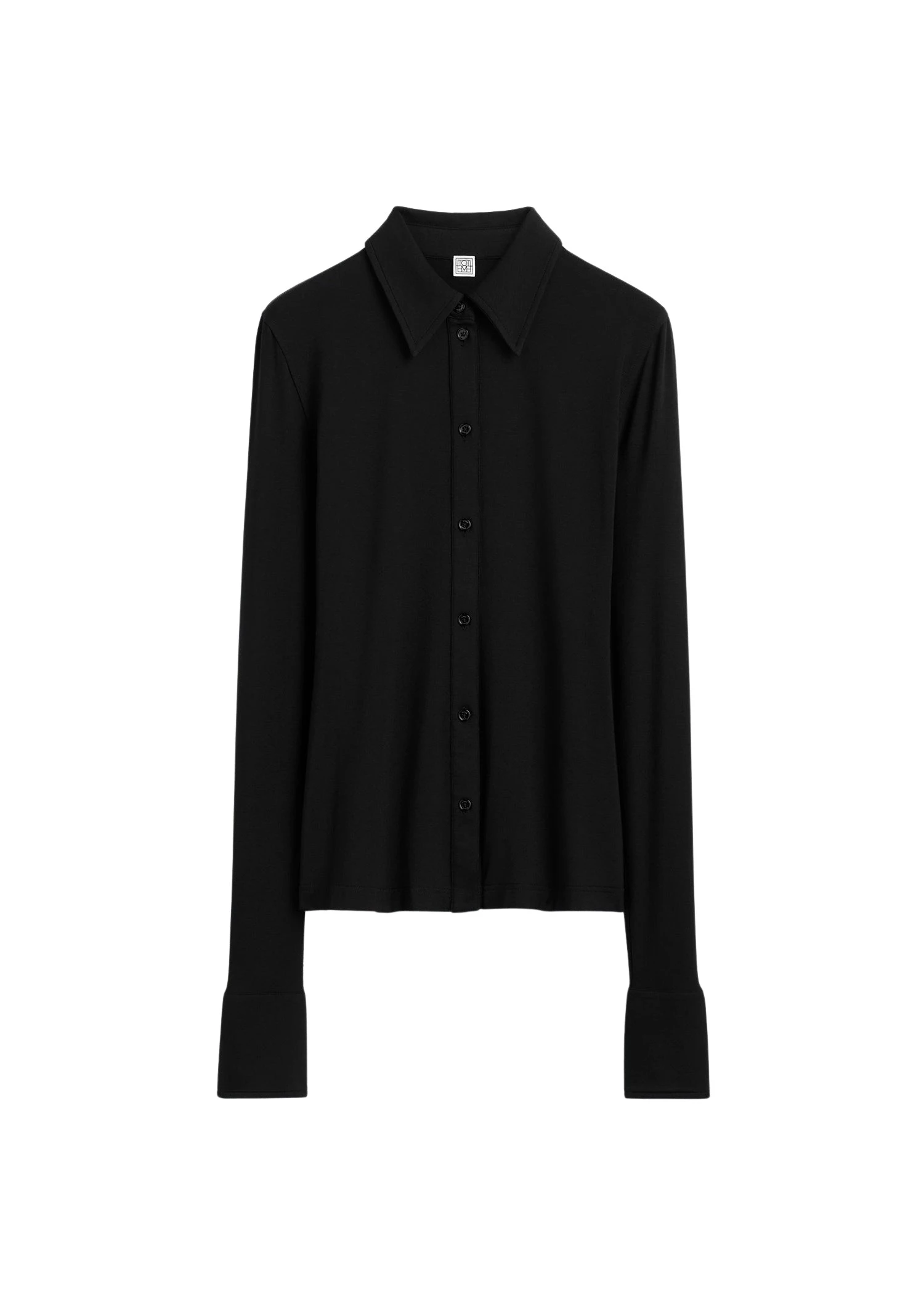Toteme-Fitted-jersey-shirt-in-Black18957_nobg Totême Fitted jersey shirt in Black - Tops - Scandinavian Minimalist Luxury at Coveti