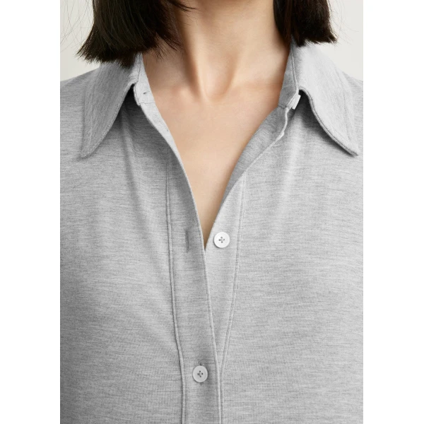 Totême Fitted jersey shirt pale grey mélange in Pale grey melange - Tops - Scandinavian Minimalist Luxury at Coveti