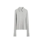 Totême Fitted jersey shirt pale grey mélange in Pale grey melange - Tops - Scandinavian Minimalist Luxury at Coveti