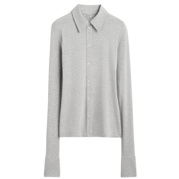 Totême Fitted jersey shirt pale grey mélange in Pale grey melange - Tops - Scandinavian Minimalist Luxury at Coveti
