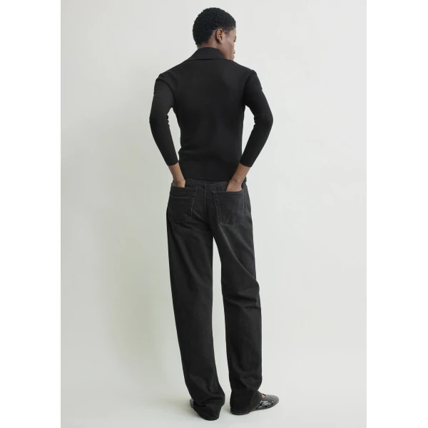 Totême Fitted polo cardigan in Black - Knitwear - Scandinavian Minimalist Luxury at Coveti