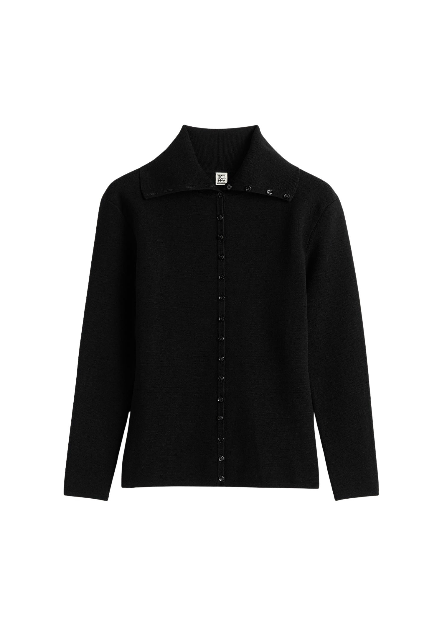 Totême Fitted polo cardigan in Black - Knitwear - Scandinavian Minimalist Luxury at Coveti