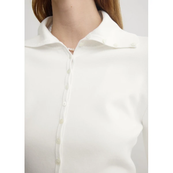 Totême Fitted polo cardigan in Off-white - Knitwear - Scandinavian Minimalist Luxury at Coveti