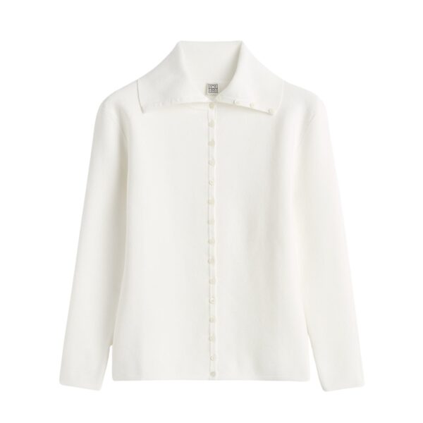 Totême Fitted polo cardigan in Off-white - Knitwear - Scandinavian Minimalist Luxury at Coveti
