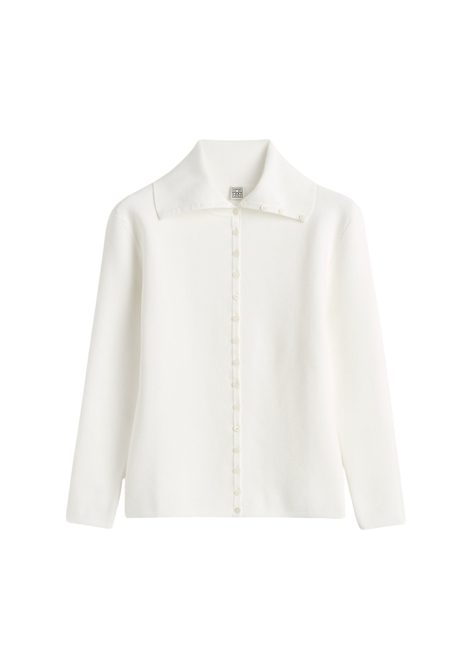 Totême Fitted polo cardigan in Off-white - Knitwear - Scandinavian Minimalist Luxury at Coveti