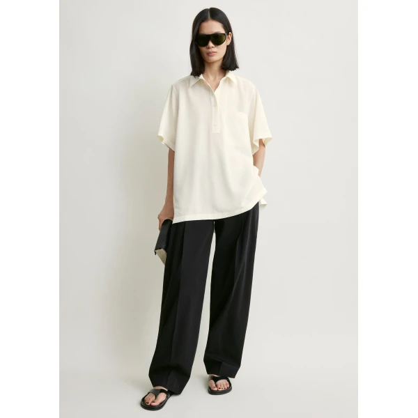 Totême Fluid polo shirt in Ecru - Tops - Scandinavian Minimalist Luxury at Coveti