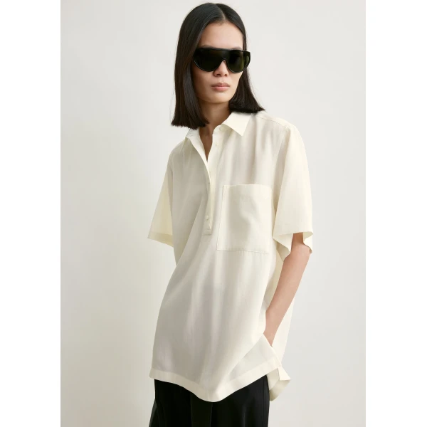 Totême Fluid polo shirt in Ecru - Tops - Scandinavian Minimalist Luxury at Coveti