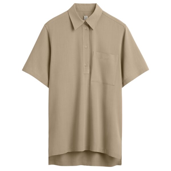 Totême Fluid polo shirt in Overcast beige - Tops - Scandinavian Minimalist Luxury at Coveti