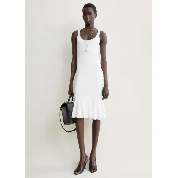 Totême Fluted hem dress in Optic white - Dresses - Scandinavian Minimalist Luxury at Coveti