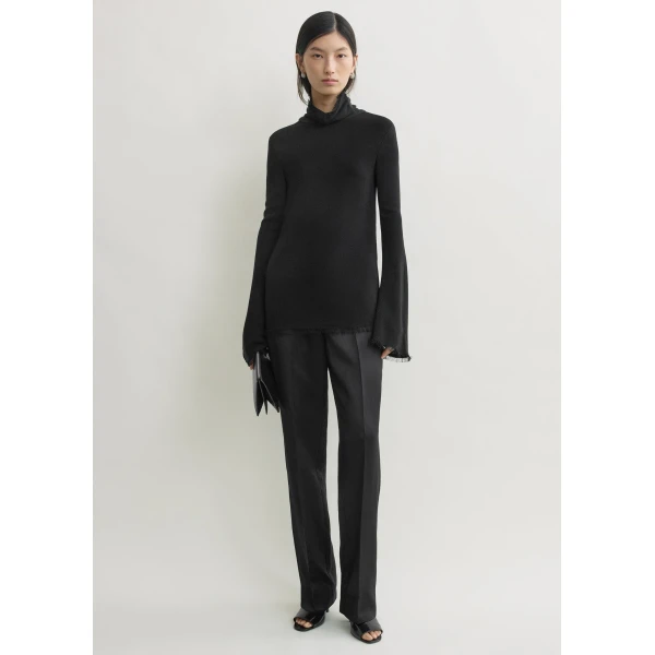Totême Frayed-edge slim top in Black - Tops - Scandinavian Minimalist Luxury at Coveti