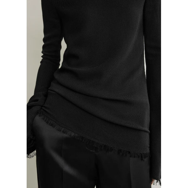 Totême Frayed-edge slim top in Black - Tops - Scandinavian Minimalist Luxury at Coveti