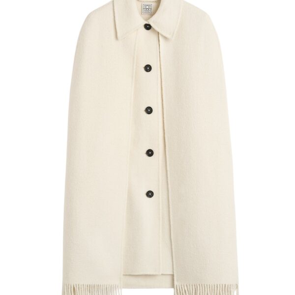 Totême Fringe cape coat in Winter white - Jackets - Scandinavian Minimalist Luxury at Coveti