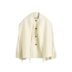 Totême Fringed scarf jacket in Winter white - Jackets - Scandinavian Minimalist Luxury at Coveti