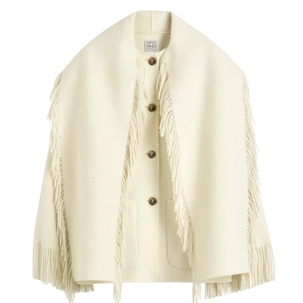 Totême Fringed scarf jacket in Winter white - Jackets - Scandinavian Minimalist Luxury at Coveti