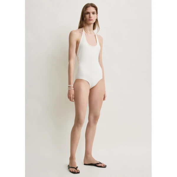 Totême Halter tie swimsuit in Ecru - Beachwear - Scandinavian Minimalist Luxury at Coveti
