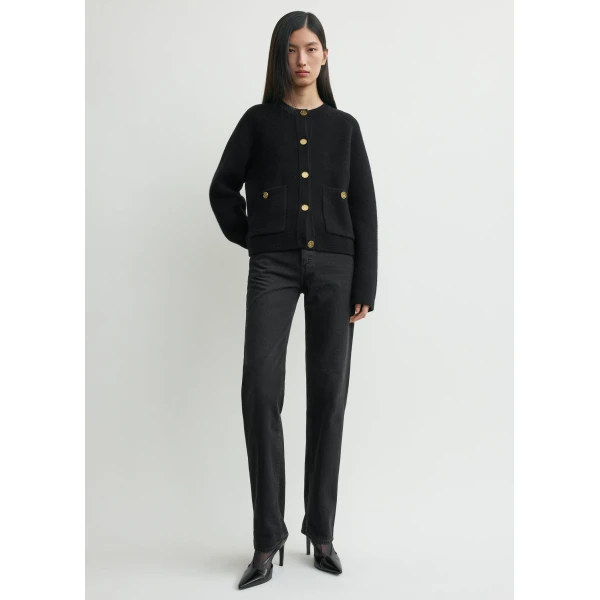 Totême Hammered button cardigan in Black - Knitwear - Scandinavian Minimalist Luxury at Coveti