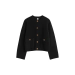 Totême Hammered button cardigan in Black - Knitwear - Scandinavian Minimalist Luxury at Coveti